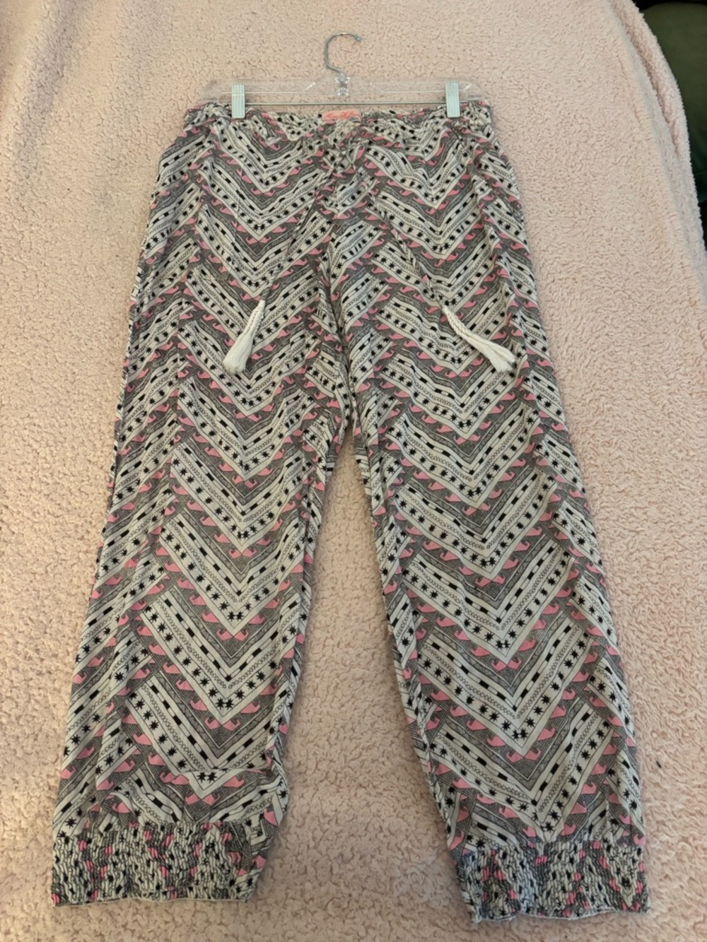 Mara Hoffman Swim Cotton Print Drawstring Jogger Pants in Pink, Black and Cream